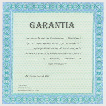 VIPER CONSTRUCCIO I REHABILITACIO. GARANTIA